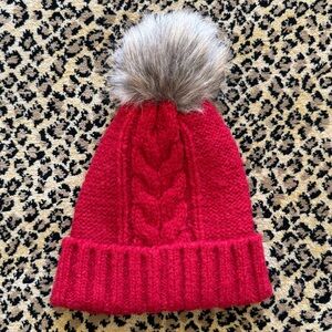 Express red cable knit pom beanie
